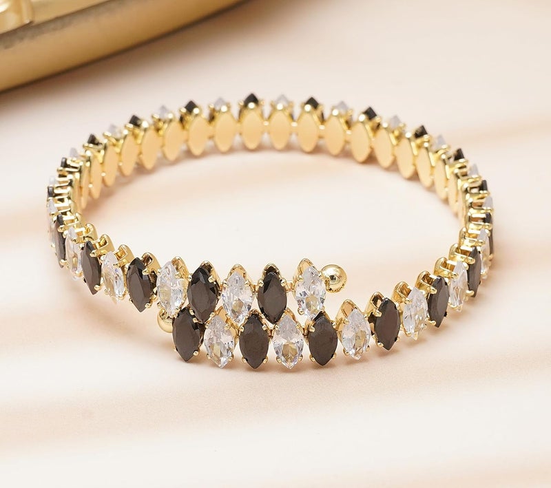 Wovanoo Rhinestone Cuff Bracelet Cubic Zirconia Tennis Bracelets Open Adjustable Elastic Bangle for Women - Image 5